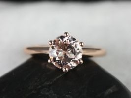Rosados Box Webster 7mm 14kt Rose Gold Round Morganite 6-Prong Webbed Engagement Ring