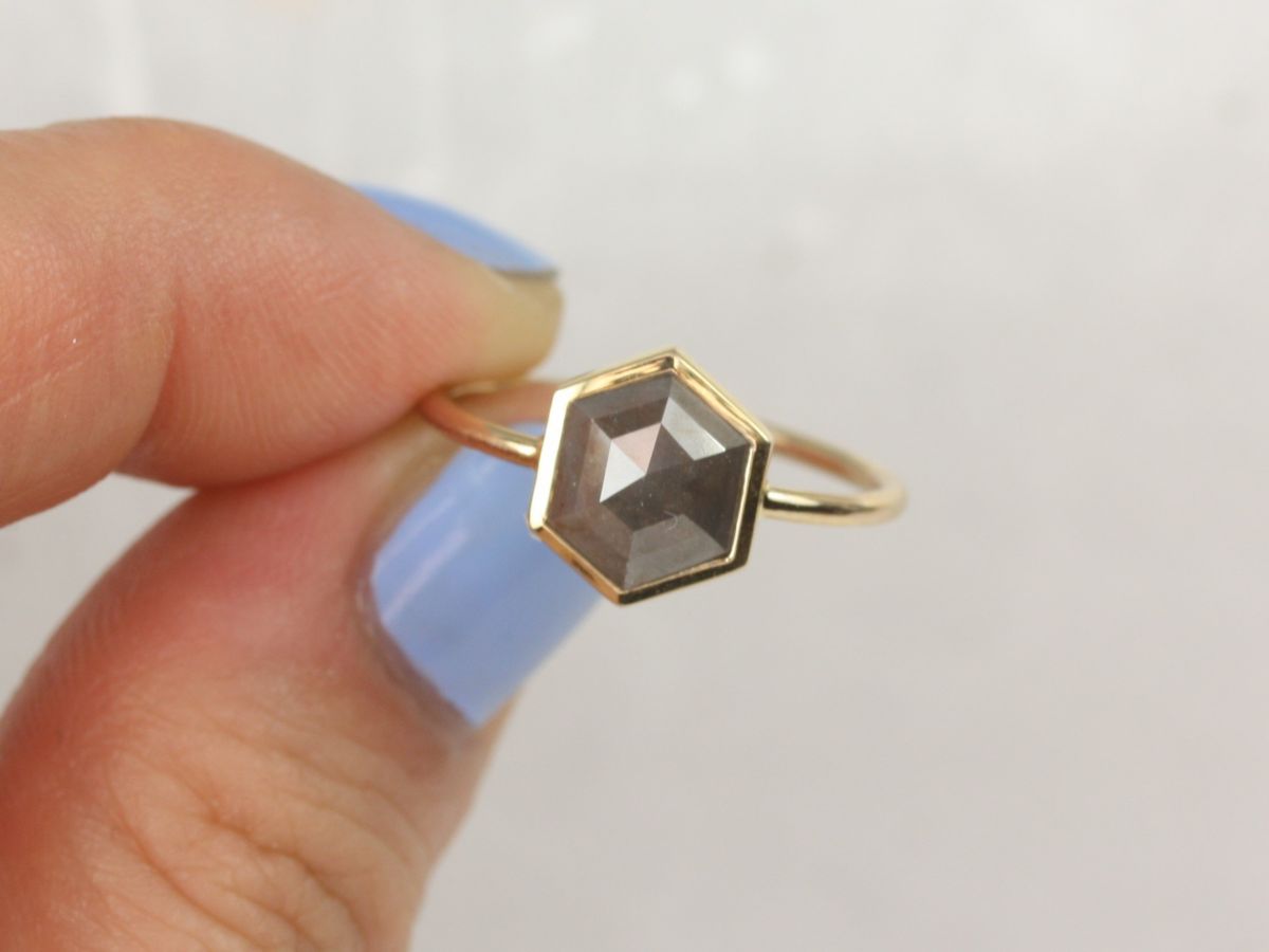 Hexagon Cut Diamond Engagement Rings Galaxy Raw Salt and Pepper Diamond Ring Sieraden Ringen Bruiloft & Verloving Verlovingsringen Unique Bridal Geometric Diamond Promise Ring Sterling Silver 
